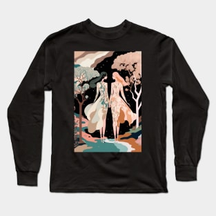 Lovers in the Woods - Two Women Hiking Through a Beautiful Forest Landscape Long Sleeve T-Shirt